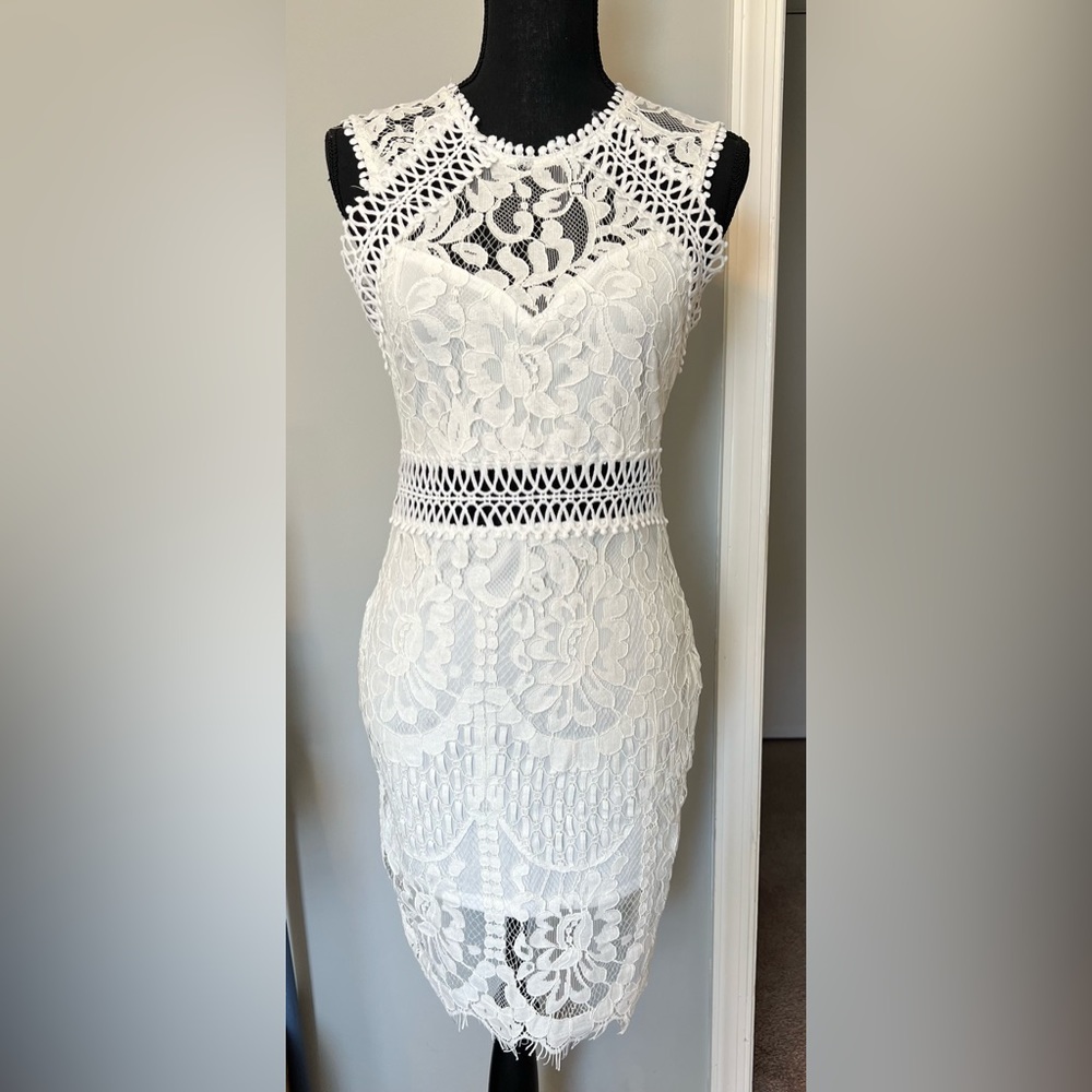 White lace dress, knee length- Small